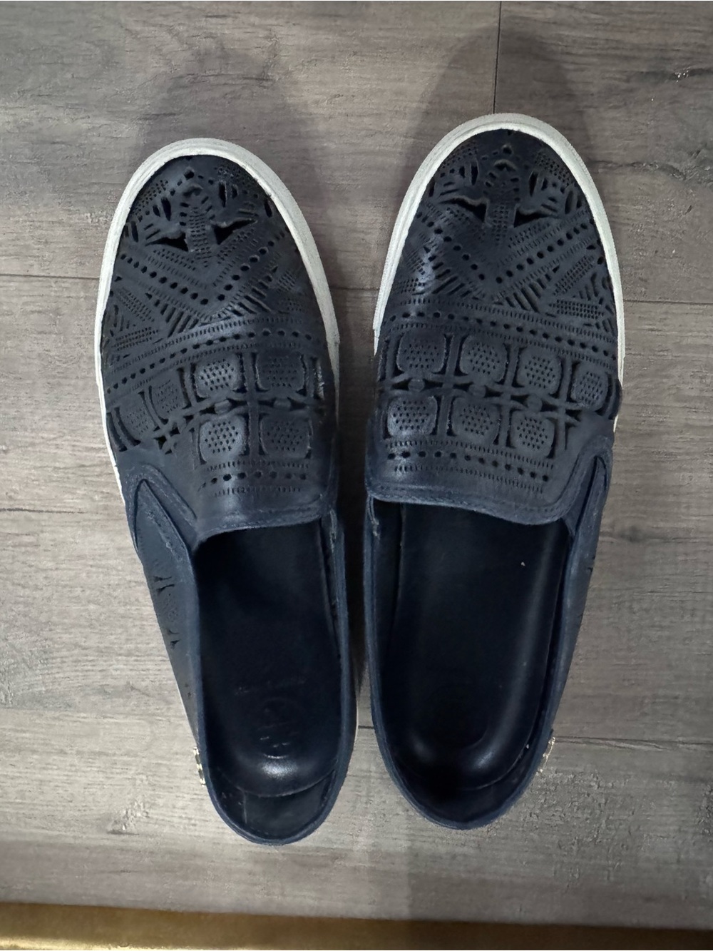 Tory Burch Black Laser-Cut Slip-On Flats